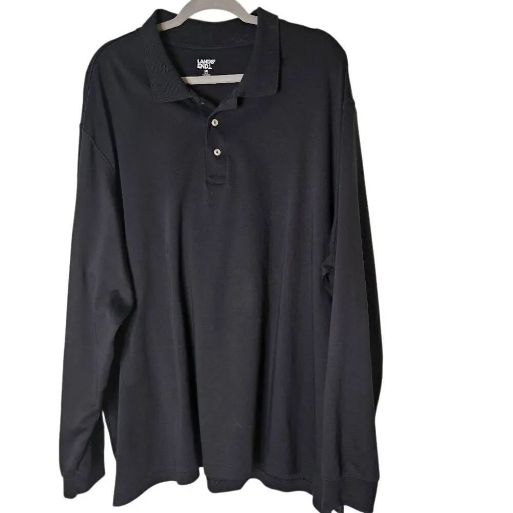 Lands' End mens long sleeved polo shirt, black. 3XL #947